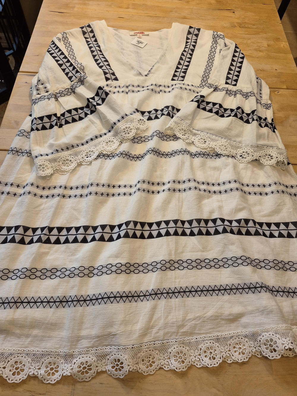 Mazik White Midi Dress with Black Geometric Trim 3342